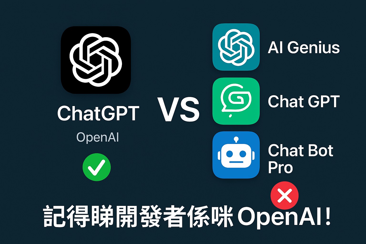 官方 App vs 假 App Icon 對比圖