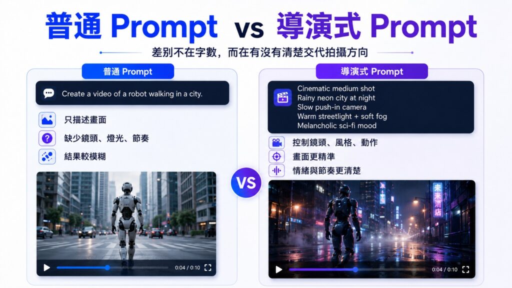 普通 Prompt vs 導演式 Prompt 對比圖