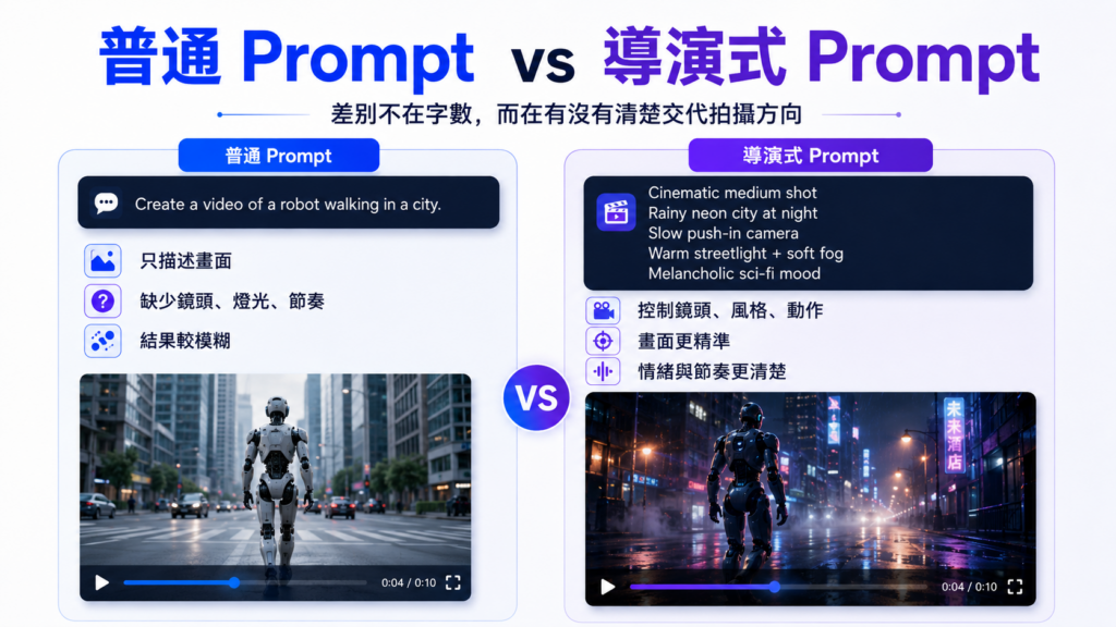 普通 Prompt vs 導演式 Prompt 對比圖