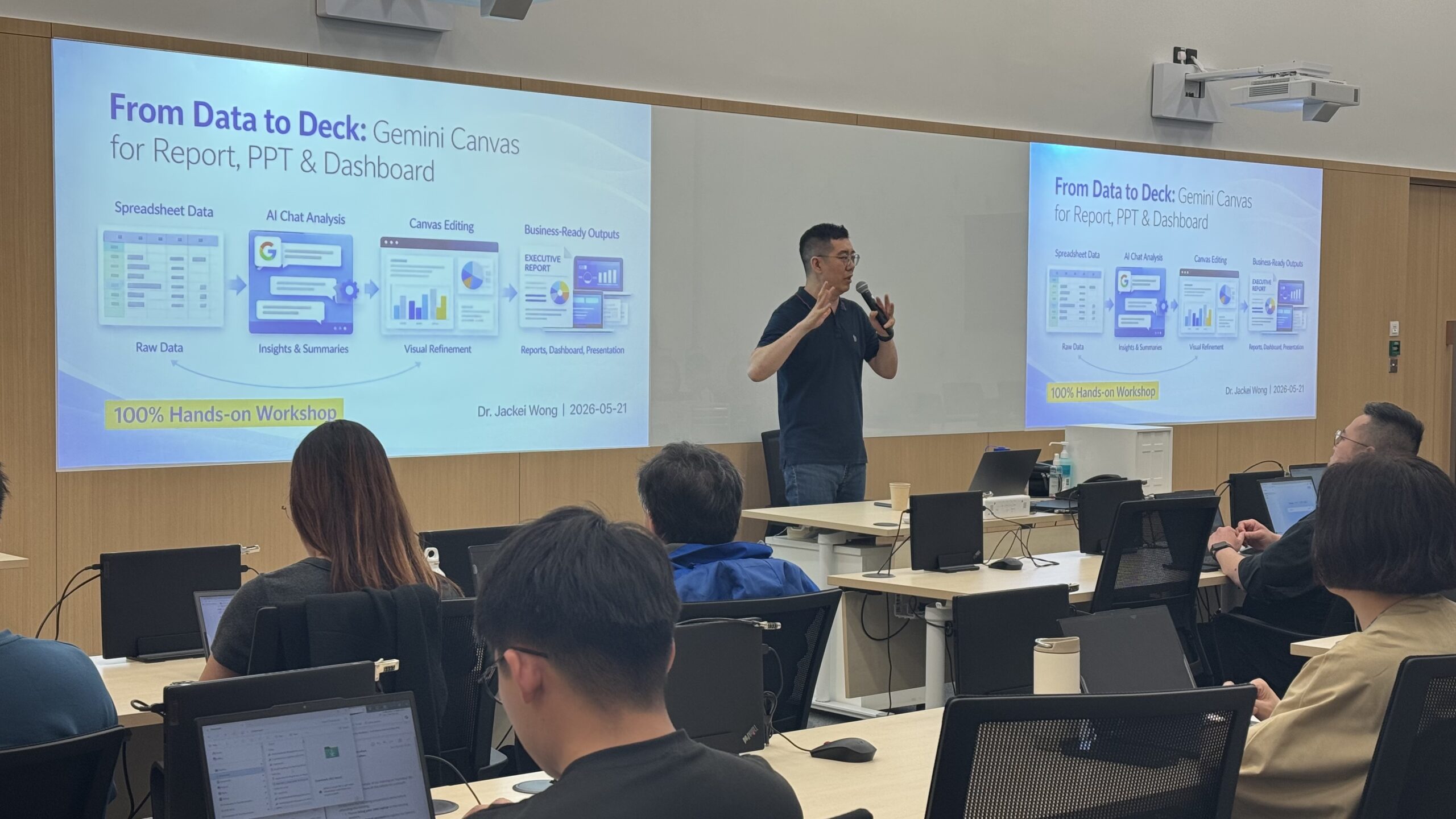 Dr. Jackei Wong 於企業 GenAI 培訓中講解 AI 工作流程