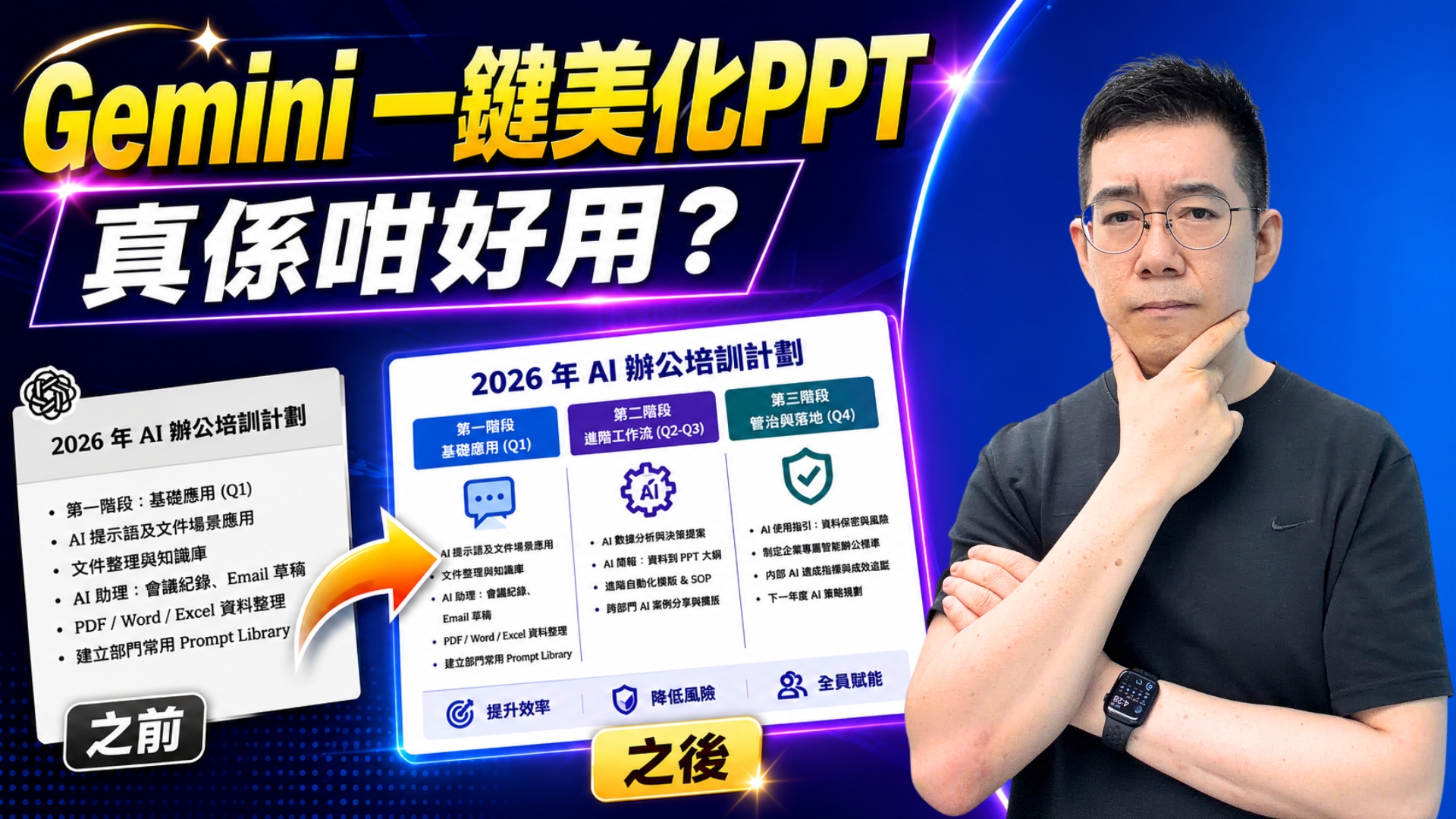 Dr. Jackei Wong YouTube AI 教學影片縮圖：Gemini 製作簡報