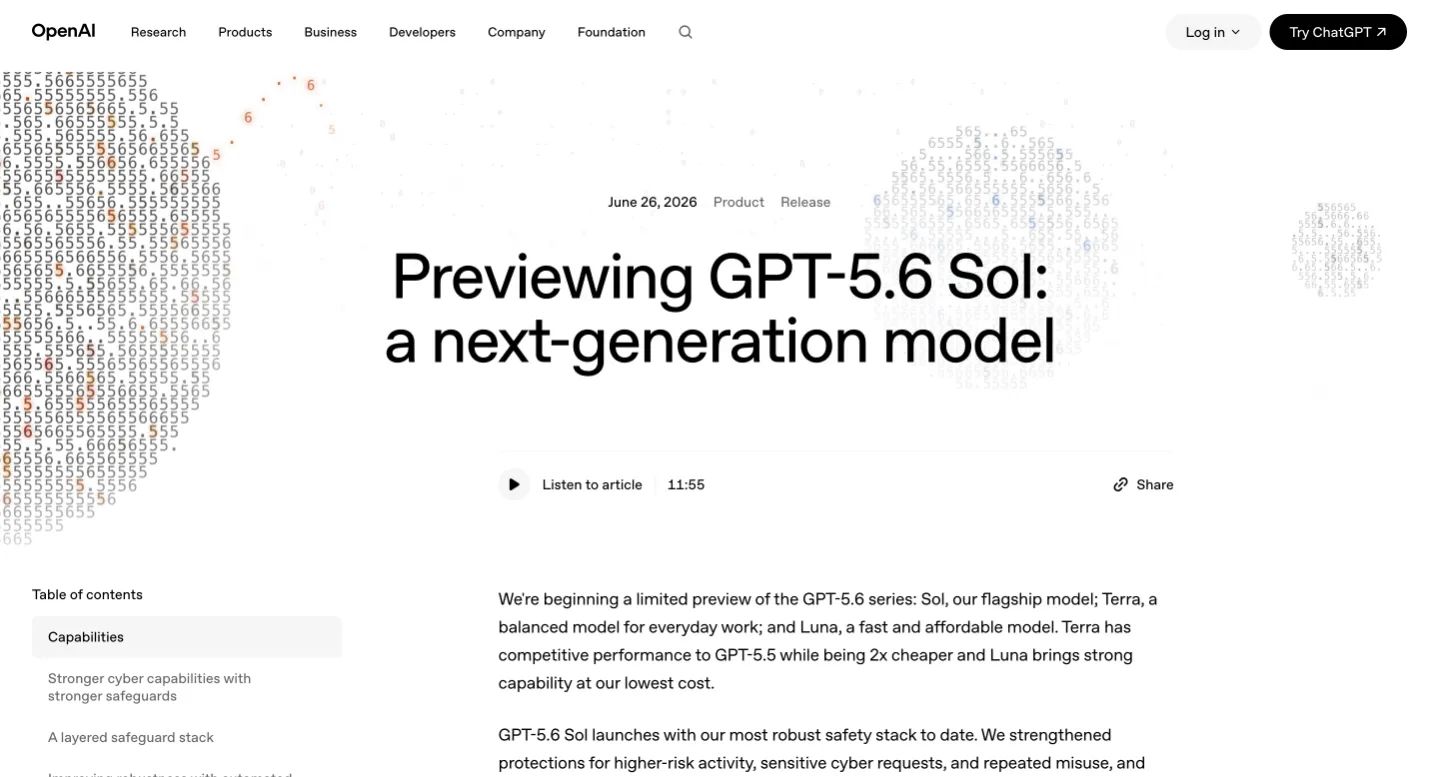 GPT-5.6 Sol 登場：GeneBench 超車 GPT-5.5，用更少 token 攻下 HealthBench