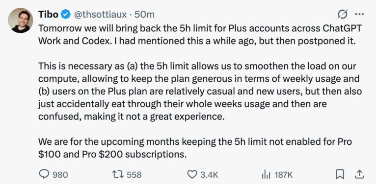 ChatGPT Plus 的 5 小時上限回來了：Codex 與 Work 重新變成「雙重限制」，你的用法要改