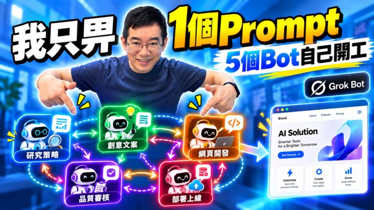 Grok Bot Multi-Agent 實測：1 個 Prompt，5 個 AI Agent 可以自己完成一個網站？